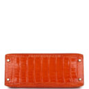 Vintage Hermes Kelly Sellier 28 Orange Shiny Porous Crocodile GHW