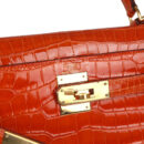 Vintage Hermes Kelly Sellier 28 Orange Shiny Porous Crocodile GHW
