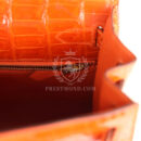 Vintage Hermes Kelly Sellier 28 Orange Shiny Porous Crocodile GHW