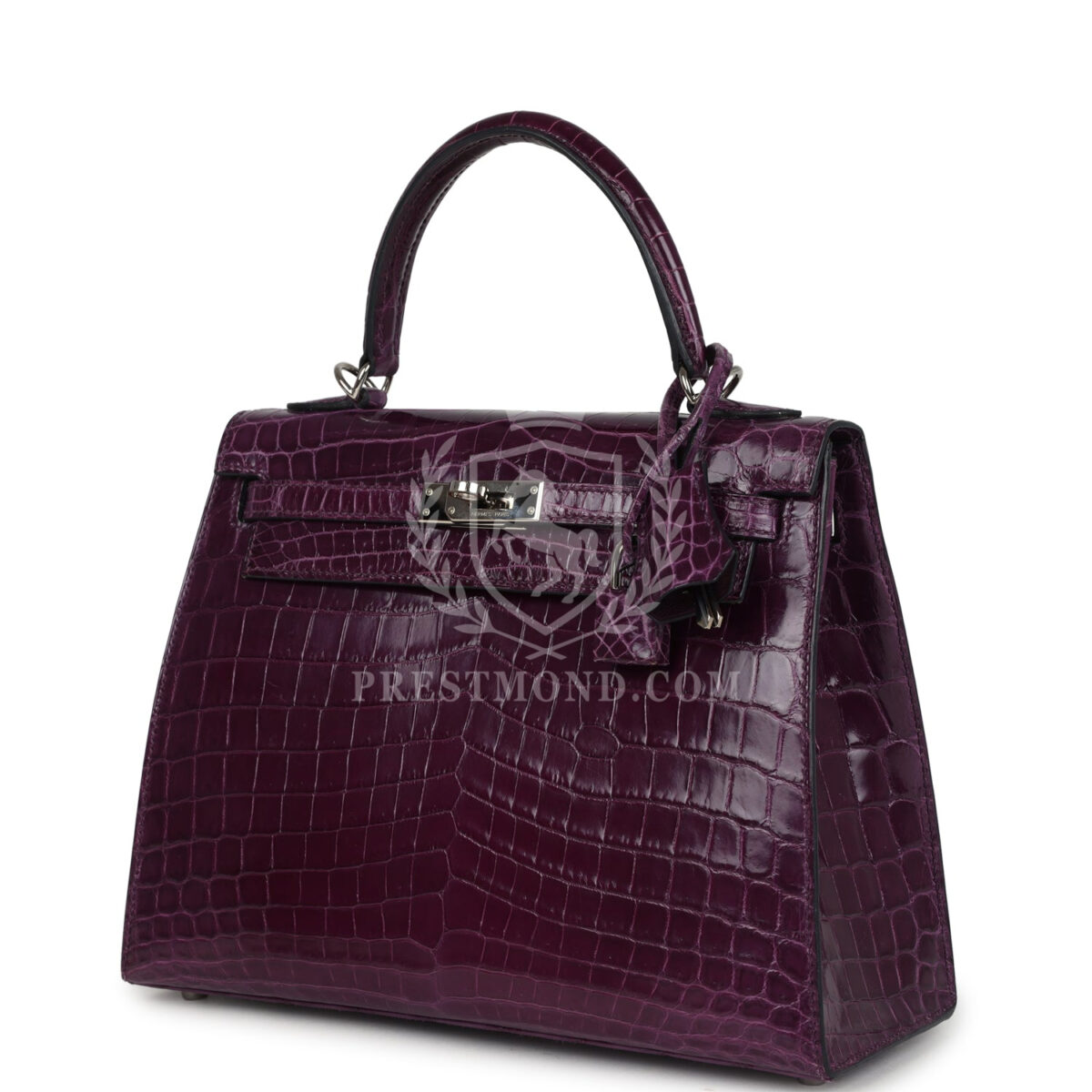 Hermes Kelly Sellier 25 Amethyst Shiny Niloticus Crocodile PHW — изображение 5