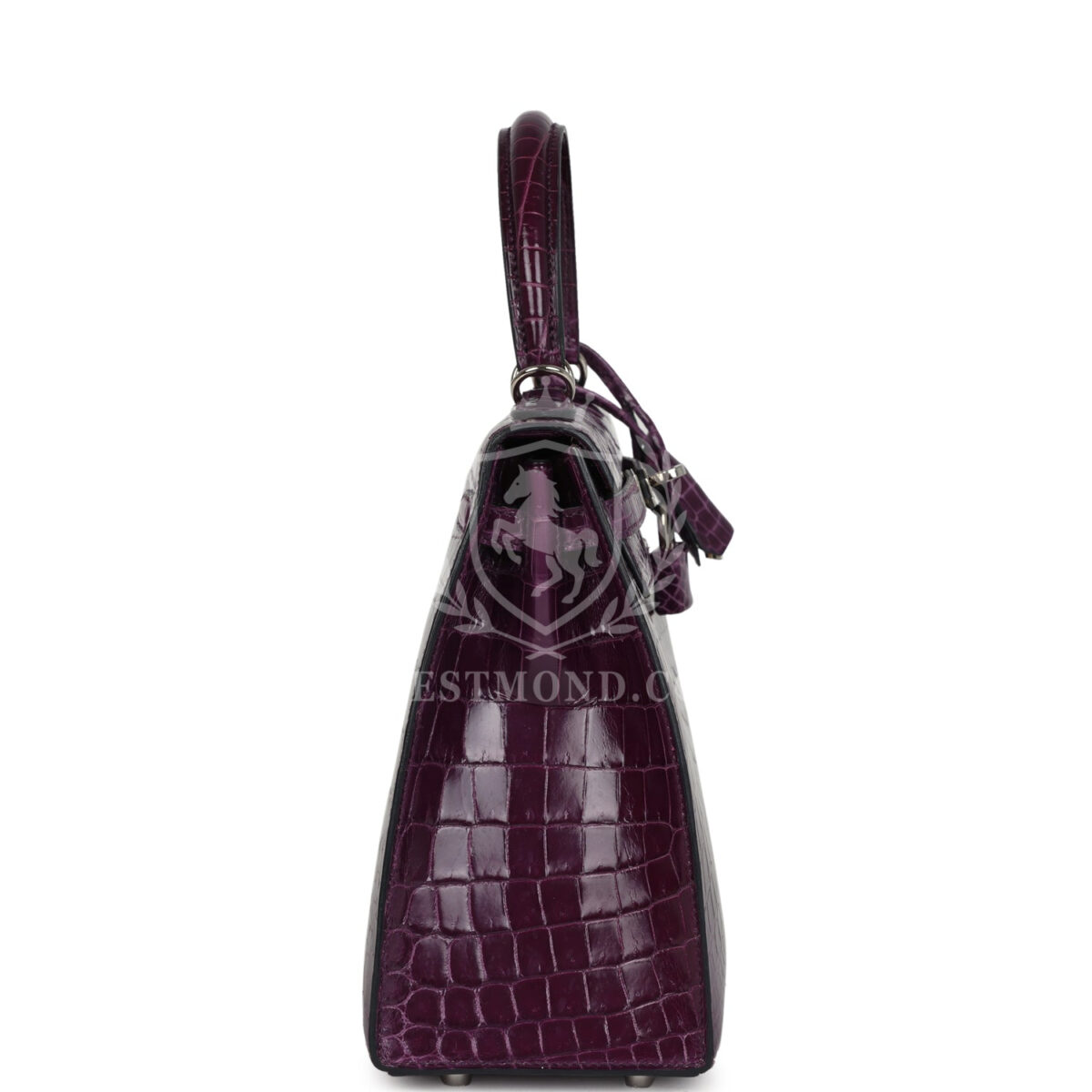 Hermes Kelly Sellier 25 Amethyst Shiny Niloticus Crocodile PHW — изображение 3