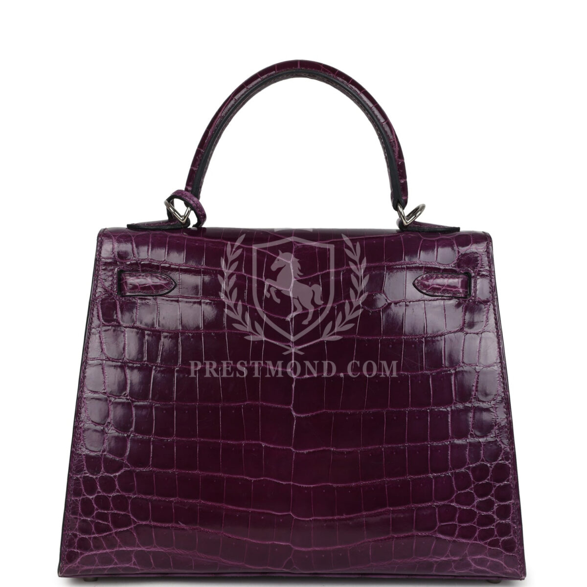 Hermes Kelly Sellier 25 Amethyst Shiny Niloticus Crocodile PHW — изображение 4
