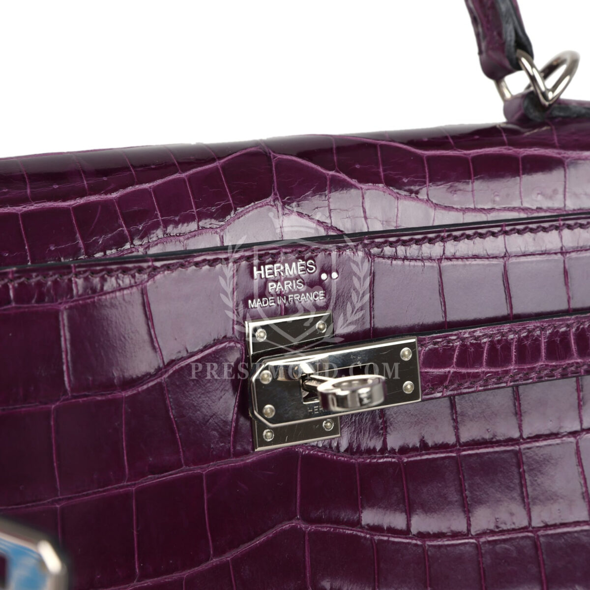 Hermes Kelly Sellier 25 Amethyst Shiny Niloticus Crocodile PHW — изображение 7