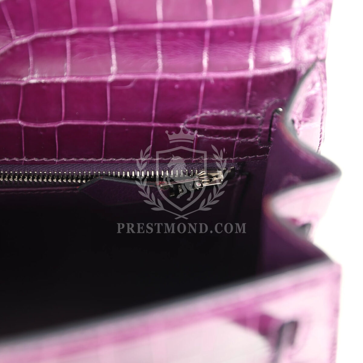 Hermes Kelly Sellier 25 Amethyst Shiny Niloticus Crocodile PHW — изображение 9