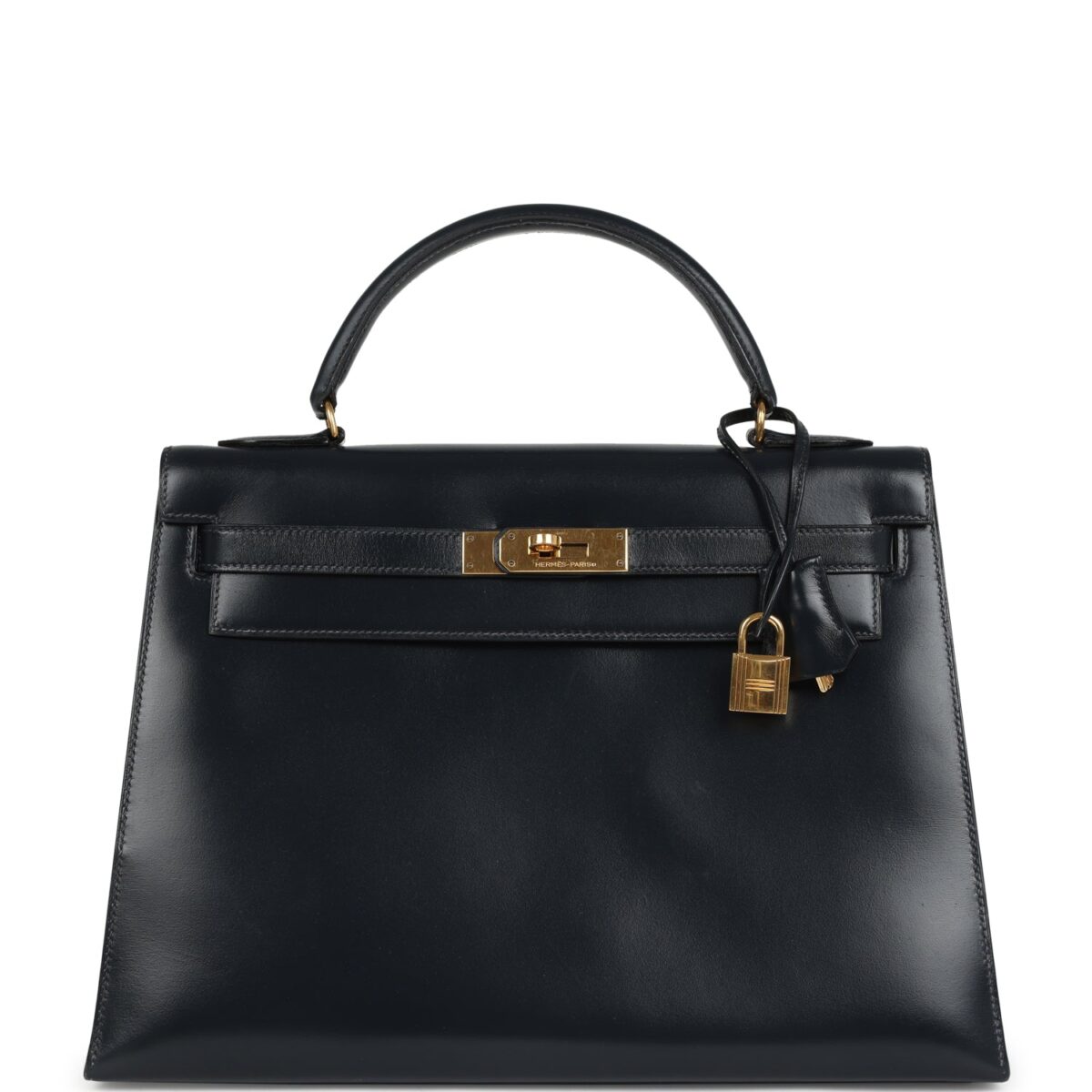Vintage Hermes Kelly Sellier 32 Bleu Indigo Box GHW