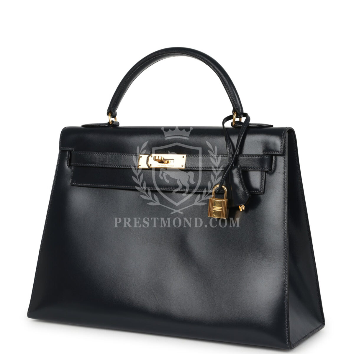 Vintage Hermes Kelly Sellier 32 Bleu Indigo Box GHW — изображение 5