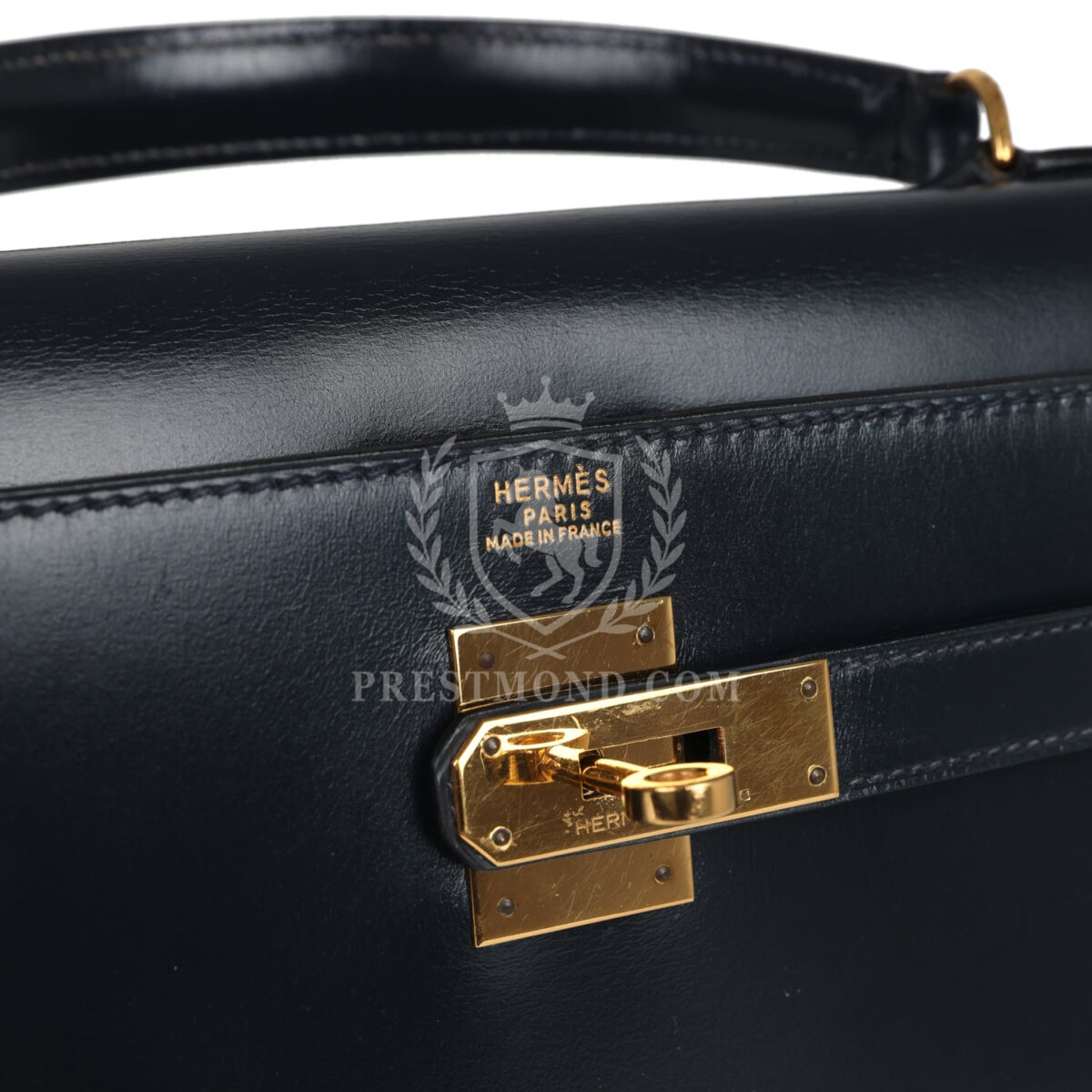 Vintage Hermes Kelly Sellier 32 Bleu Indigo Box GHW — изображение 7