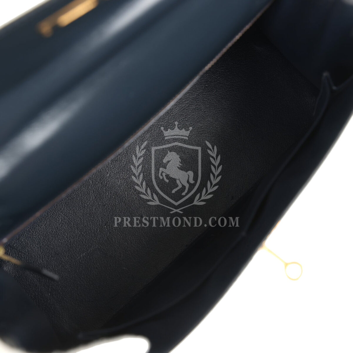 Vintage Hermes Kelly Sellier 32 Bleu Indigo Box GHW — изображение 8