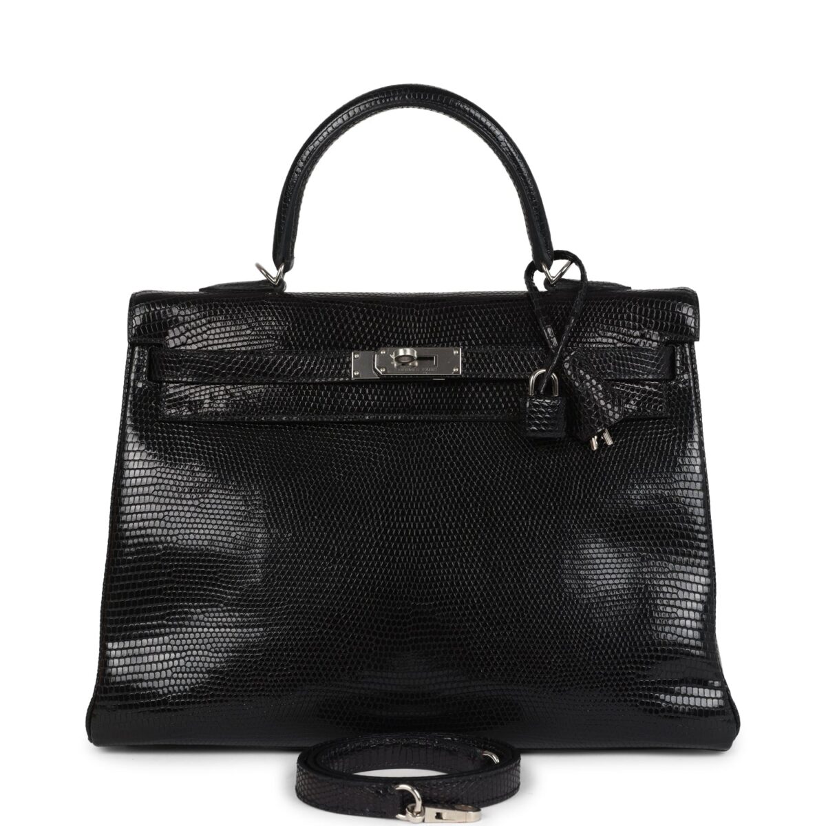 Hermes Kelly Retourne 35 Black Varanus Niloticus Lizard PHW