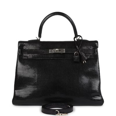 Hermes Kelly Retourne 35 Black Varanus Niloticus Lizard PHW
