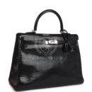 Hermes Kelly Retourne 35 Black Varanus Niloticus Lizard PHW