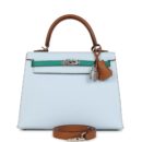 Hermes Kelly Sellier 25 Tri-Color Bleu Brume Gold and Vert Jade Epsom Epsom PHW