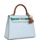 Hermes Kelly Sellier 25 Tri-Color Bleu Brume Gold and Vert Jade Epsom Epsom PHW