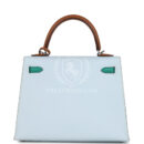 Hermes Kelly Sellier 25 Tri-Color Bleu Brume Gold and Vert Jade Epsom Epsom PHW