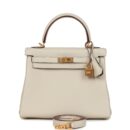 Hermes Special Order (HSS) Kelly Retourne 25 Craie Verso Togo Brushed GHW