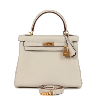 Hermes Special Order (HSS) Kelly Retourne 25 Craie Verso Togo Brushed GHW
