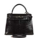 Hermes Kelly Sellier 28 Gris Fonce Shiny Niloticus Crocodile PHW
