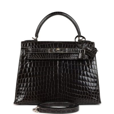 Hermes Kelly Sellier 28 Gris Fonce Shiny Niloticus Crocodile PHW