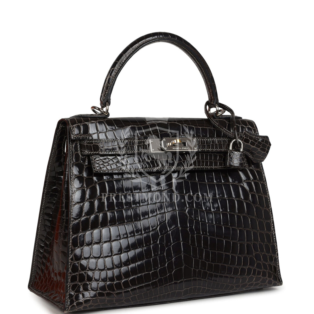 Hermes Kelly Sellier 28 Gris Fonce Shiny Niloticus Crocodile PHW — изображение 2