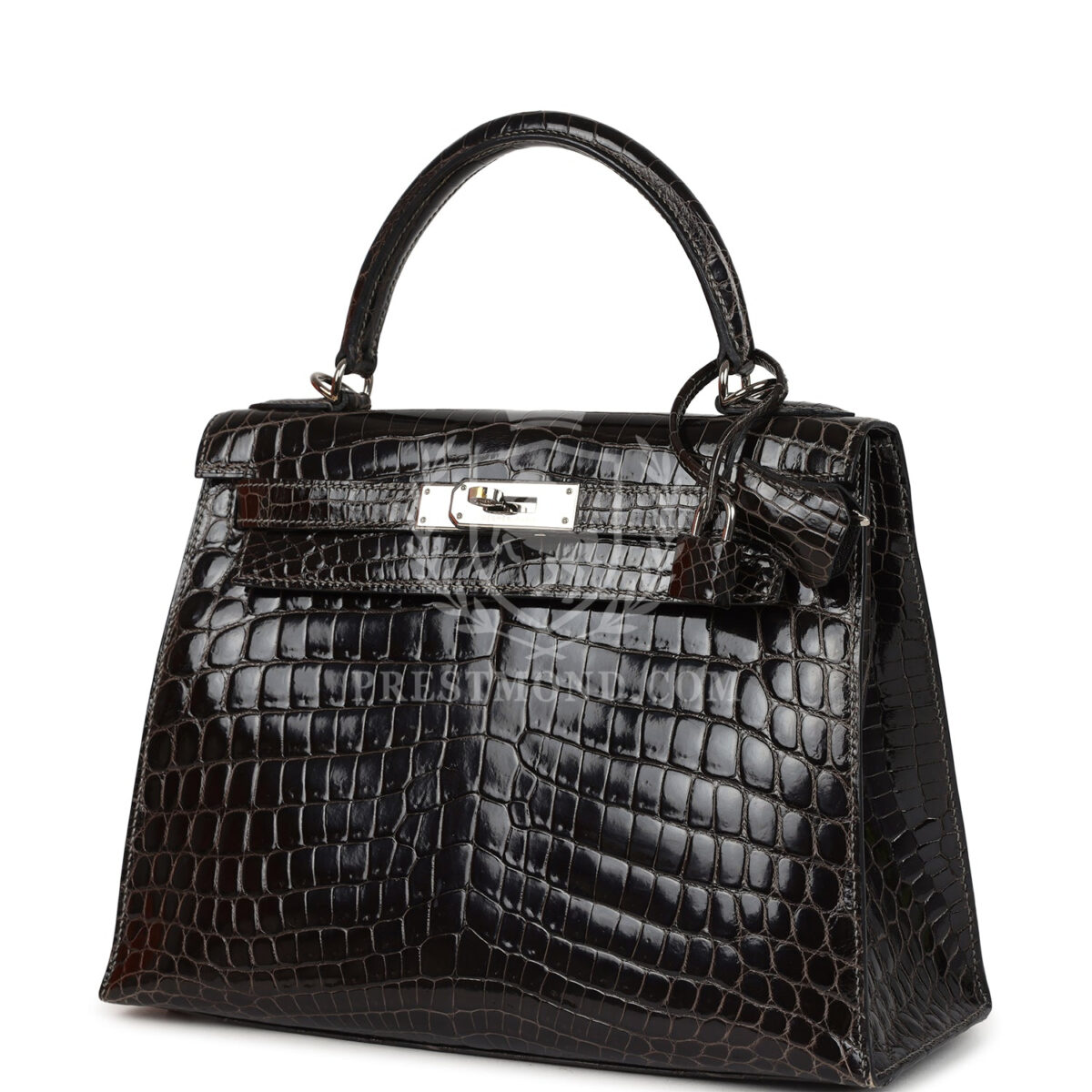 Hermes Kelly Sellier 28 Gris Fonce Shiny Niloticus Crocodile PHW — изображение 5