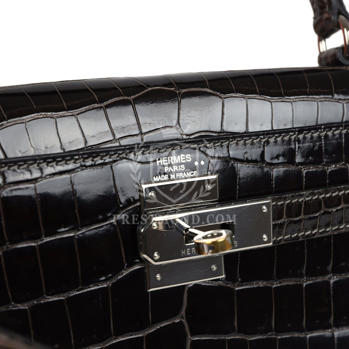 Hermes Kelly Sellier 28 Gris Fonce Shiny Niloticus Crocodile PHW — изображение 7