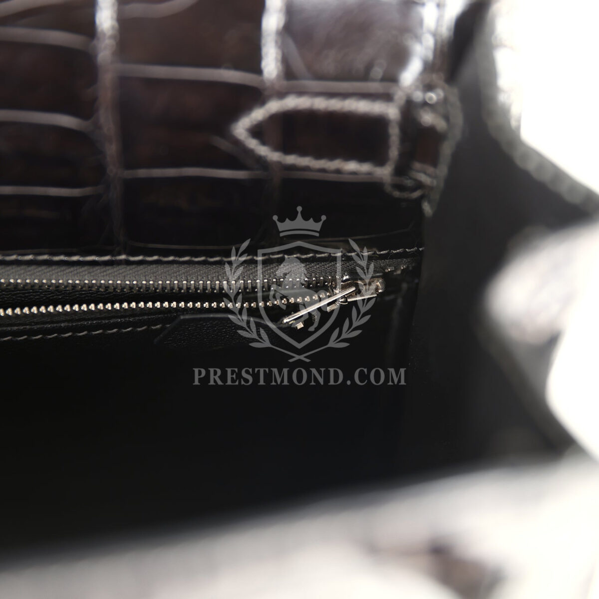 Hermes Kelly Sellier 28 Gris Fonce Shiny Niloticus Crocodile PHW — изображение 9