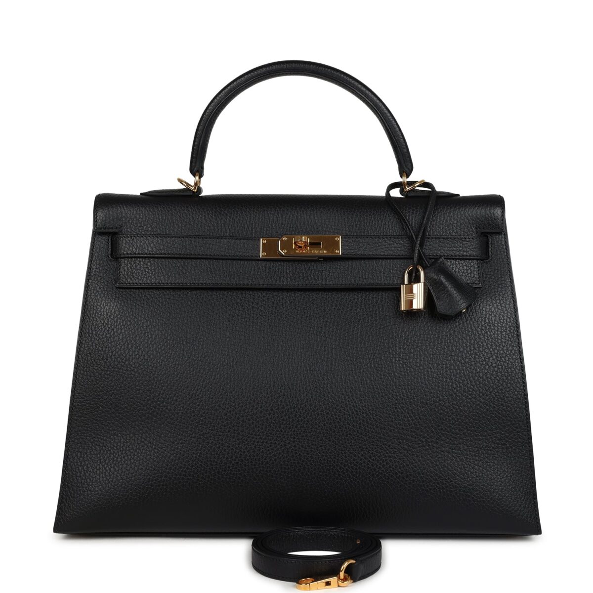 Vintage Hermes Kelly Sellier 35 Black Ardennes GHW