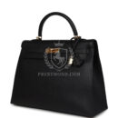 Vintage Hermes Kelly Sellier 35 Black Ardennes GHW