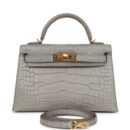 Hermes Special Order (HSS) Kelly Sellier 20 Gris Perle Verso Matte Alligator GHW