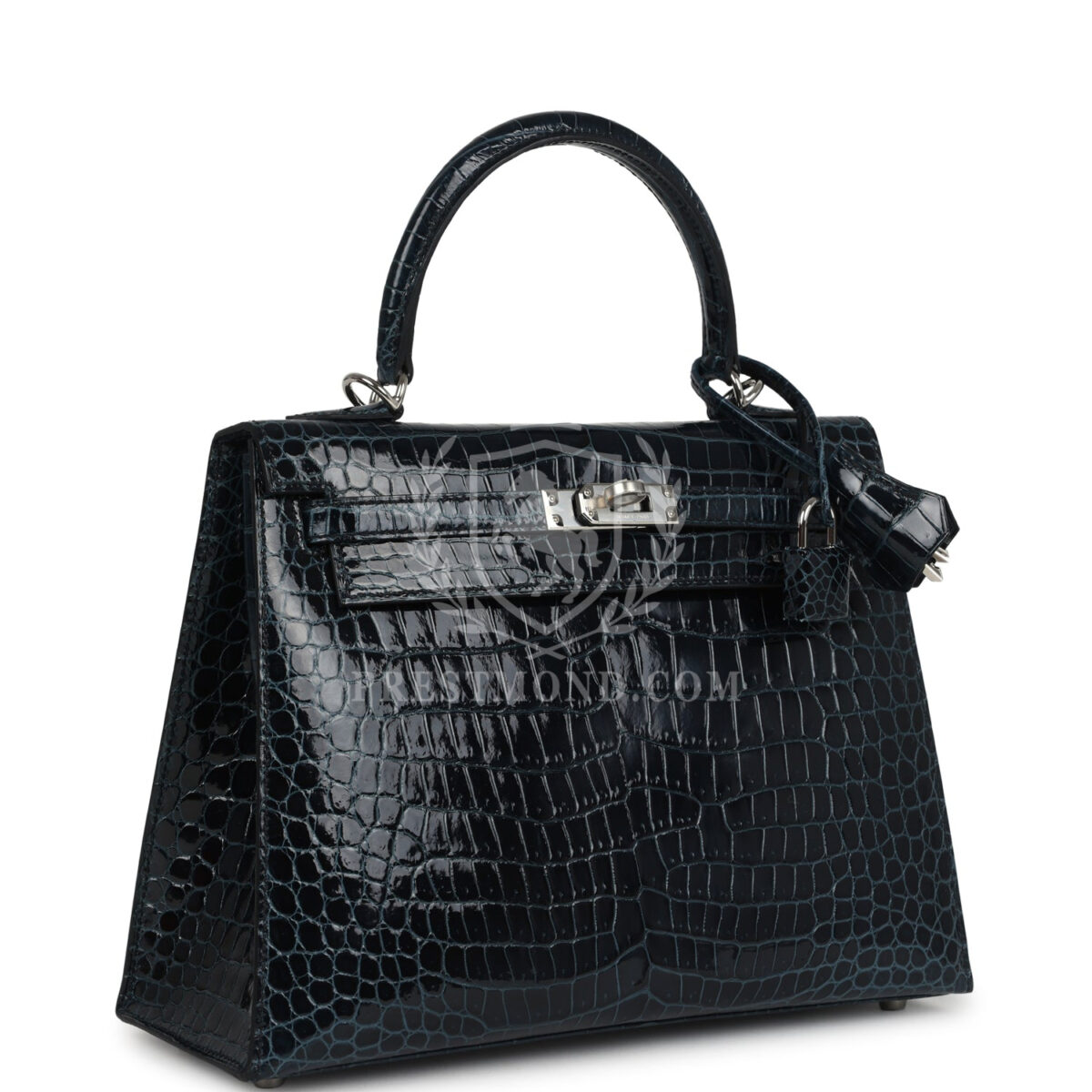 Hermes Kelly Sellier 25 Vert Rousseau Shiny Porosus Crocodile PHW — изображение 2