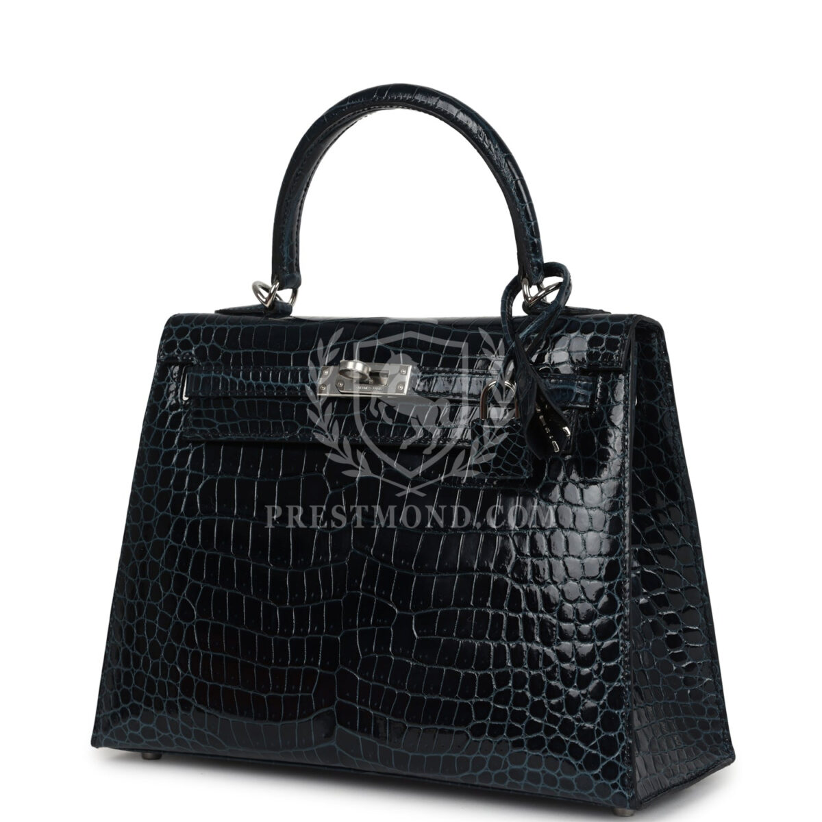 Hermes Kelly Sellier 25 Vert Rousseau Shiny Porosus Crocodile PHW — изображение 5