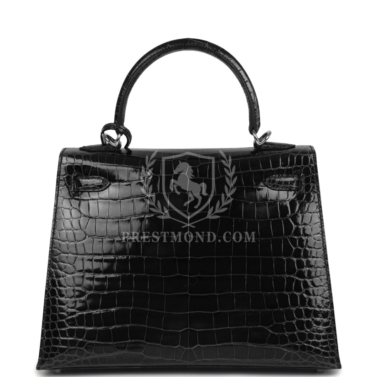 Hermes Kelly Sellier 25 Vert Rousseau Shiny Porosus Crocodile PHW — изображение 4