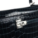 Hermes Kelly Sellier 25 Vert Rousseau Shiny Porosus Crocodile PHW