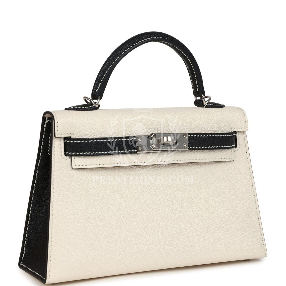 Hermes Special Order (HSS) Kelly Sellier 20 Nata and Black Chevre Mysore PHW — изображение 2