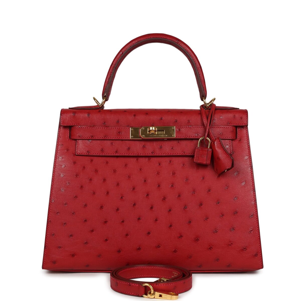 Hermes Kelly Sellier 28 Rouge Vif Ostrich GHW