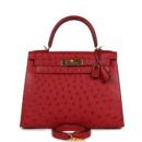 Hermes Kelly Sellier 28 Rouge Vif Ostrich GHW