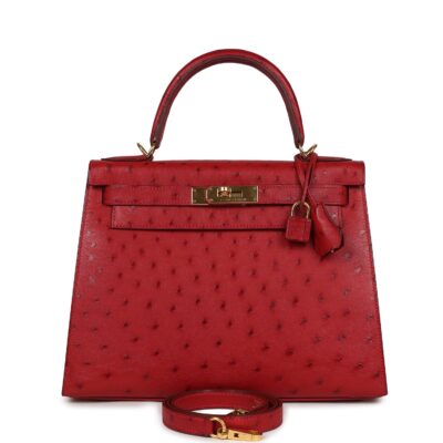 Hermes Kelly Sellier 28 Rouge Vif Ostrich GHW