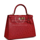 Hermes Kelly Sellier 28 Rouge Vif Ostrich GHW