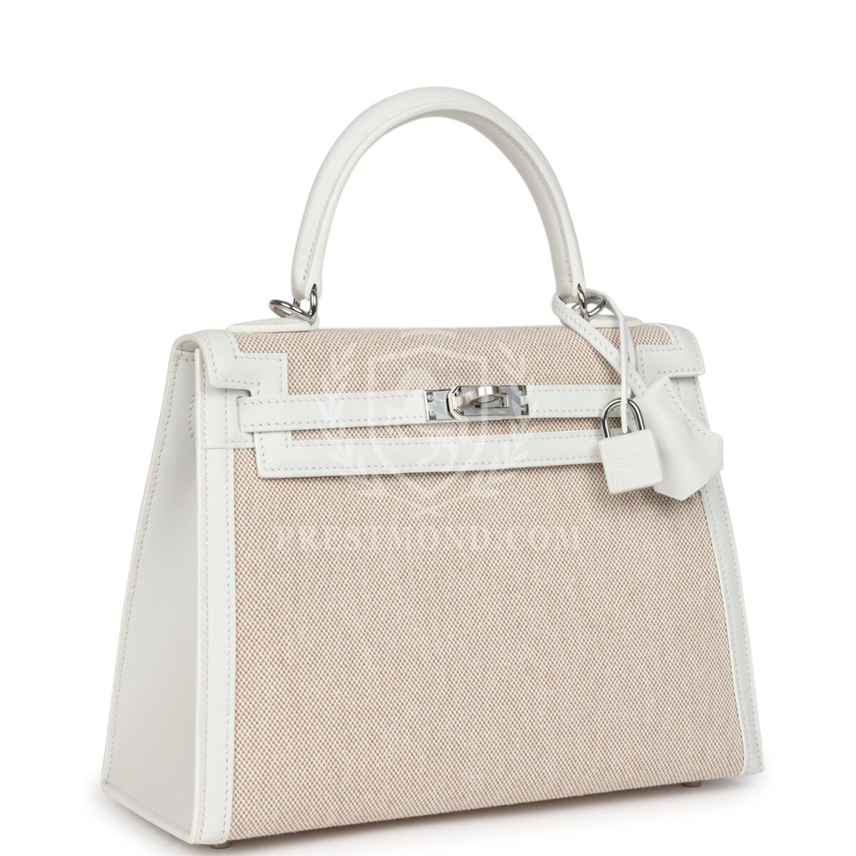 Hermes Kelly Sellier 25 New White Swift and Ecru-Beige Toile H Canvas PHW — изображение 2