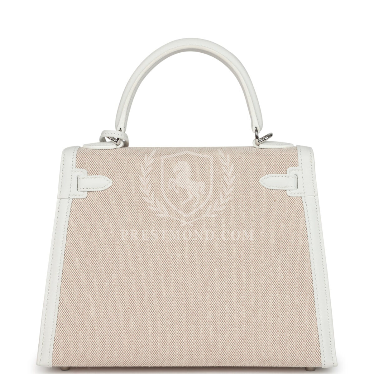 Hermes Kelly Sellier 25 New White Swift and Ecru-Beige Toile H Canvas PHW — изображение 4