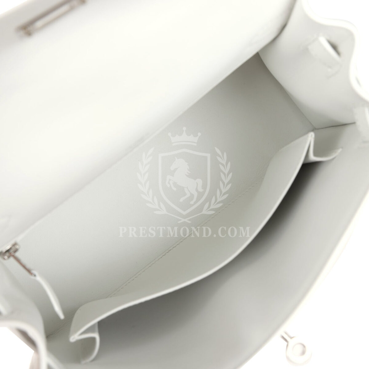 Hermes Kelly Sellier 25 New White Swift and Ecru-Beige Toile H Canvas PHW — изображение 8