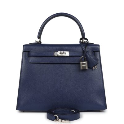 Hermes Kelly Sellier 25 Bleu Saphir Chevre Chamkila PHW