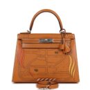 Hermes Kelly Sellier 28 "Painted Quadrige" Naturel Sable Butler PHW