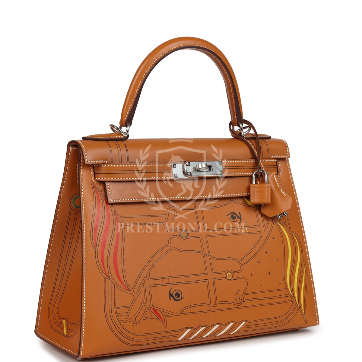 Hermes Kelly Sellier 28 "Painted Quadrige" Naturel Sable Butler PHW — изображение 2