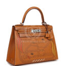 Hermes Kelly Sellier 28 "Painted Quadrige" Naturel Sable Butler PHW