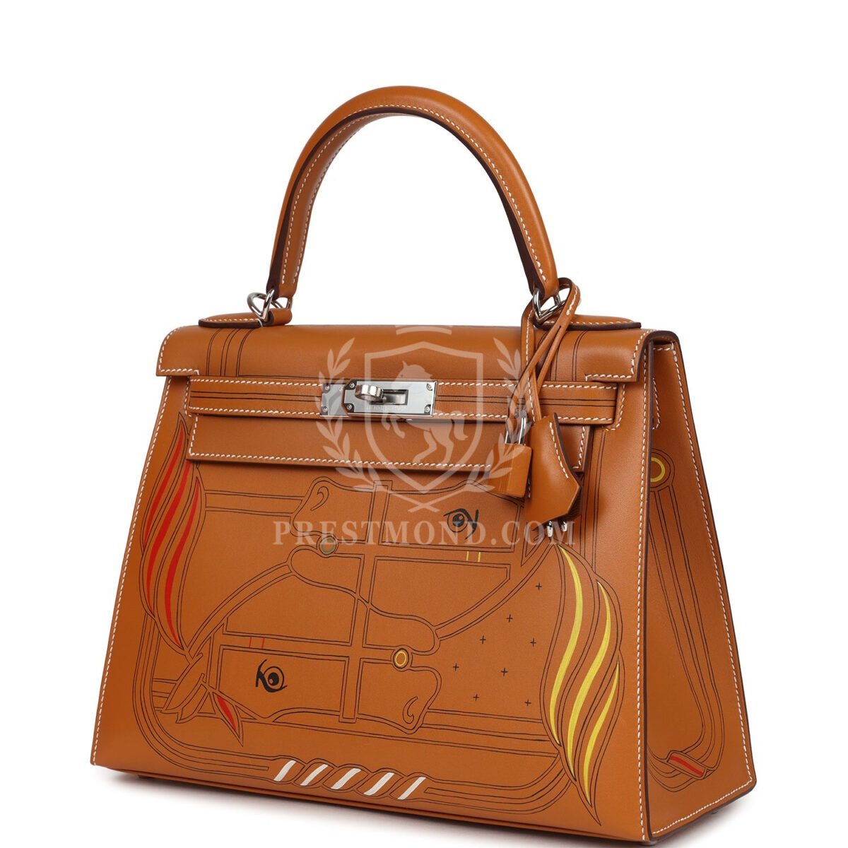 Hermes Kelly Sellier 28 "Painted Quadrige" Naturel Sable Butler PHW — изображение 5