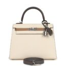 Hermes Kelly Sellier 25 Tri-Color Nata, Gris Meyer and Chai Epsom PHW