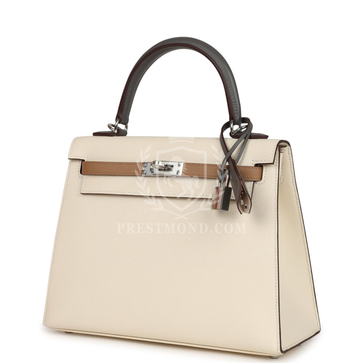 Hermes Kelly Sellier 25 Tri-Color Nata, Gris Meyer and Chai Epsom PHW — изображение 5