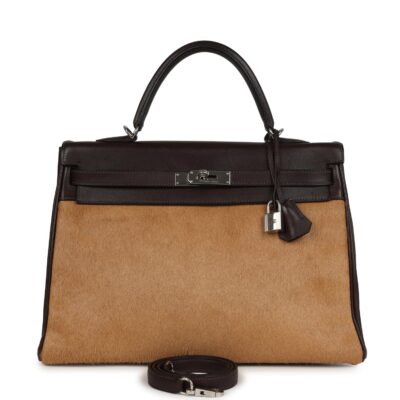 Vintage Hermes Kelly Retourne 35 Ebene Evercalf and Blond Troika PHW