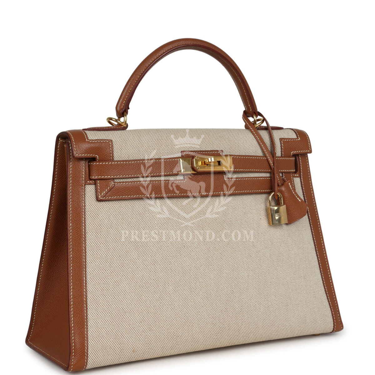 Vintage Hermes Kelly Sellier 32 GHW Courchevel and Ecru-Beige Toile H Canvas GHW — изображение 2